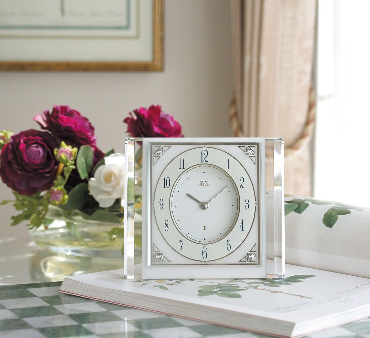 Amazon.co.jp: SEIKO EMBLEM 置き時計 白大理石枠 石枠 140x168x70mm